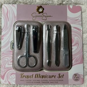 Jessica Simpson Pink Silver Ultimate 7 Piece Manicure Pedi Set Travel Case Incl